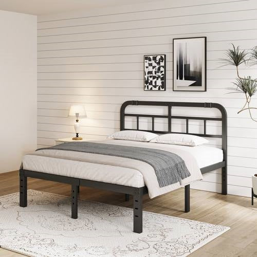 King Size Heavy Duty Black Metal Platform Bed Frame with Headboard FastFurnishings