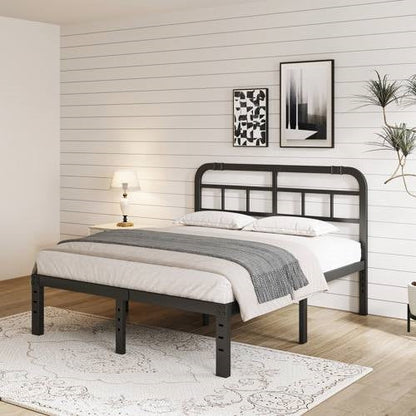 King Size Heavy Duty Black Metal Platform Bed Frame with Headboard FastFurnishings