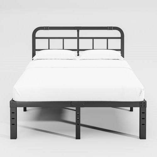 King Size Heavy Duty Black Metal Platform Bed Frame with Headboard FastFurnishings