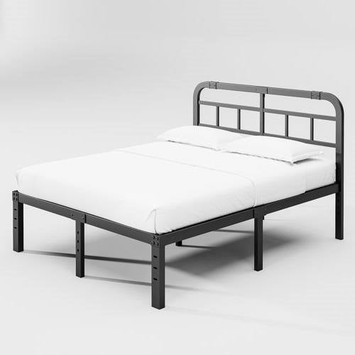 King Size Heavy Duty Black Metal Platform Bed Frame with Headboard FastFurnishings