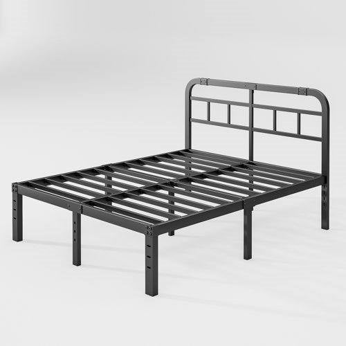 King Size Heavy Duty Black Metal Platform Bed Frame with Headboard FastFurnishings