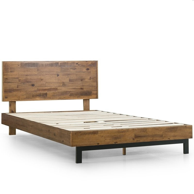 Rustic FarmHome Low Profile Pine Slatted Platform Bed in King FastFurnishings