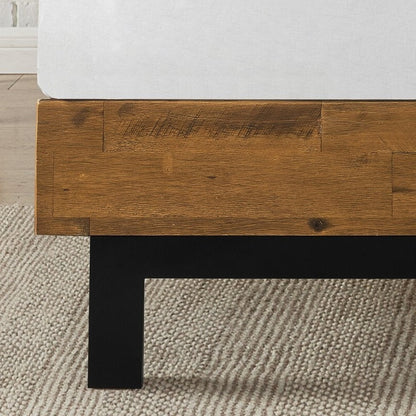 Rustic FarmHome Low Profile Pine Slatted Platform Bed in King FastFurnishings