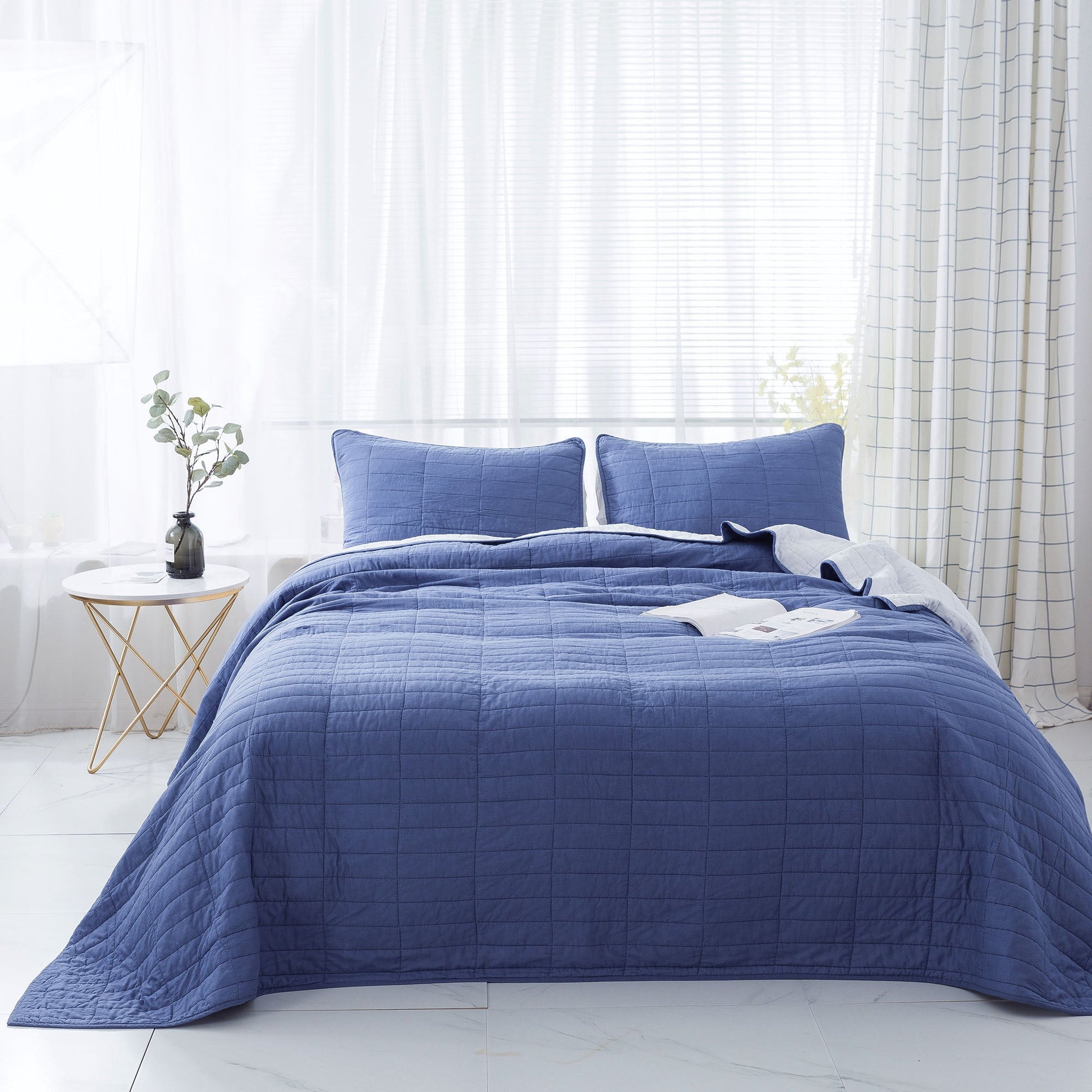 Kasentex Ultra Soft Cotton Oversized Bedspread Set, Blue or Red, Room Decor, Graduation Gifts Kasentex