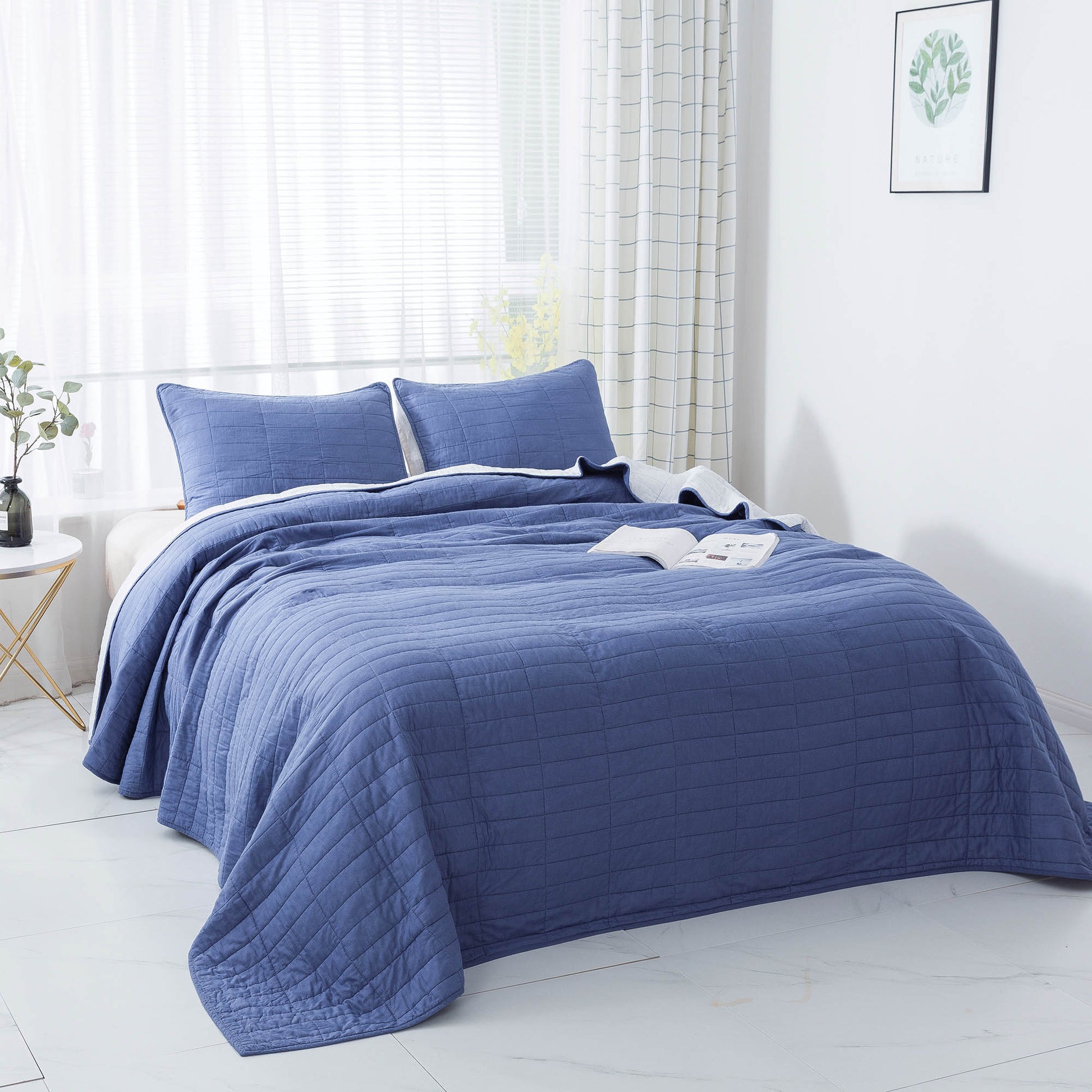 Kasentex Ultra Soft Cotton Oversized Bedspread Set, Blue or Red, Room Decor, Graduation Gifts Kasentex