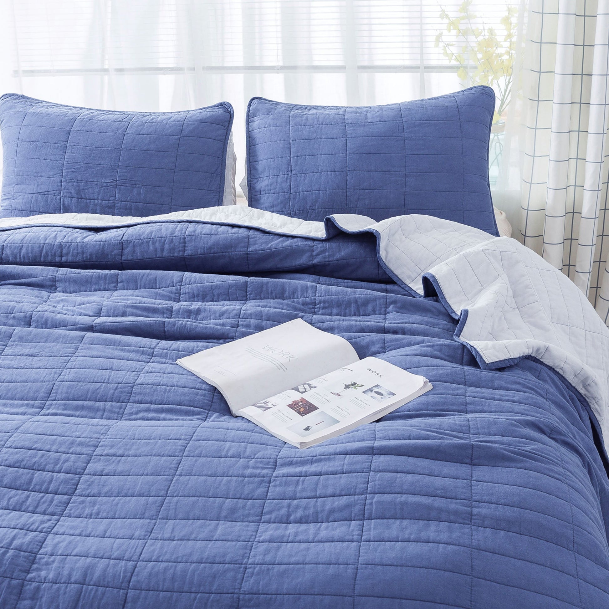 Kasentex Ultra Soft Cotton Oversized Bedspread Set, Blue or Red, Room Decor, Graduation Gifts Kasentex