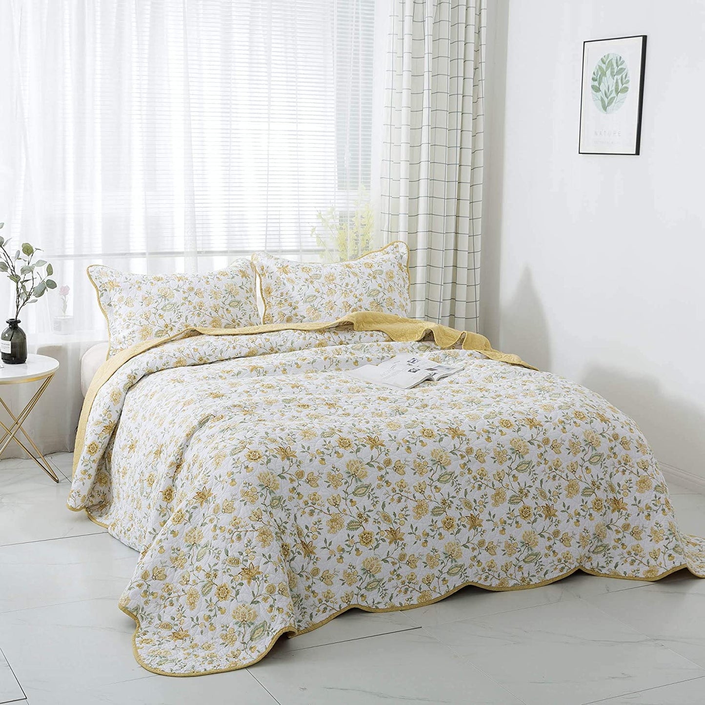 Kasentex 100% Cotton Summer Ultra Soft Floral Design 3 Piece Reversible Bedding Set, Room Decor, Graduation Gifts