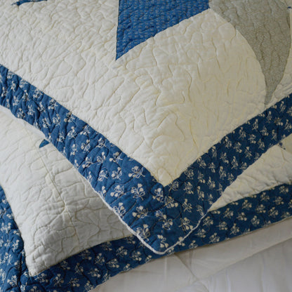 Kasentex 100% Cotton Summer Diamond Blue Patchwork Quilt King Size Pillow Sham, Boho Style, Motif Blue and Ivory, Room Decor, Graduation Gifts