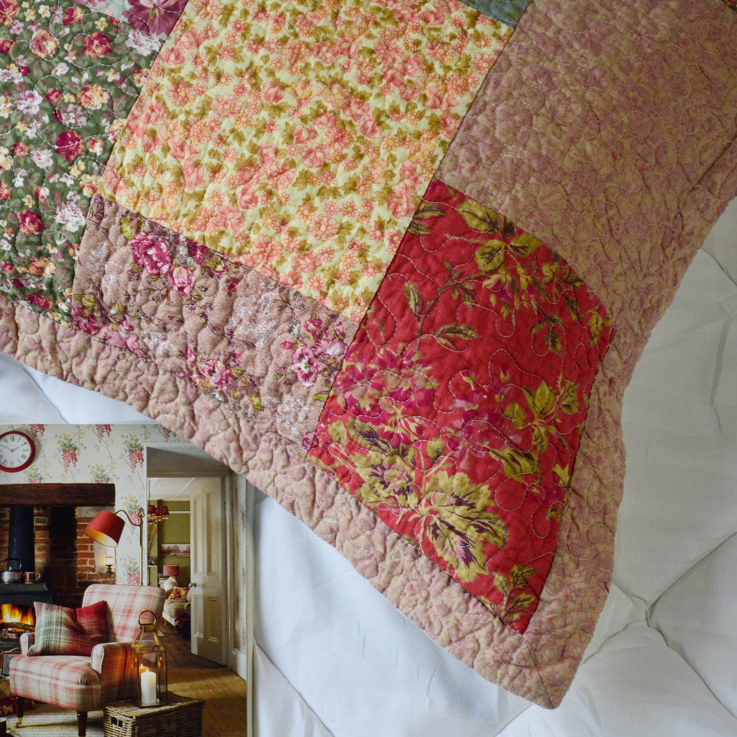 Kasentex 100% Cotton Summer Royal Garden Floral King Size Pillow Sham, Boho Style, Yellow and Pink, Room Decor, Graduation Gifts