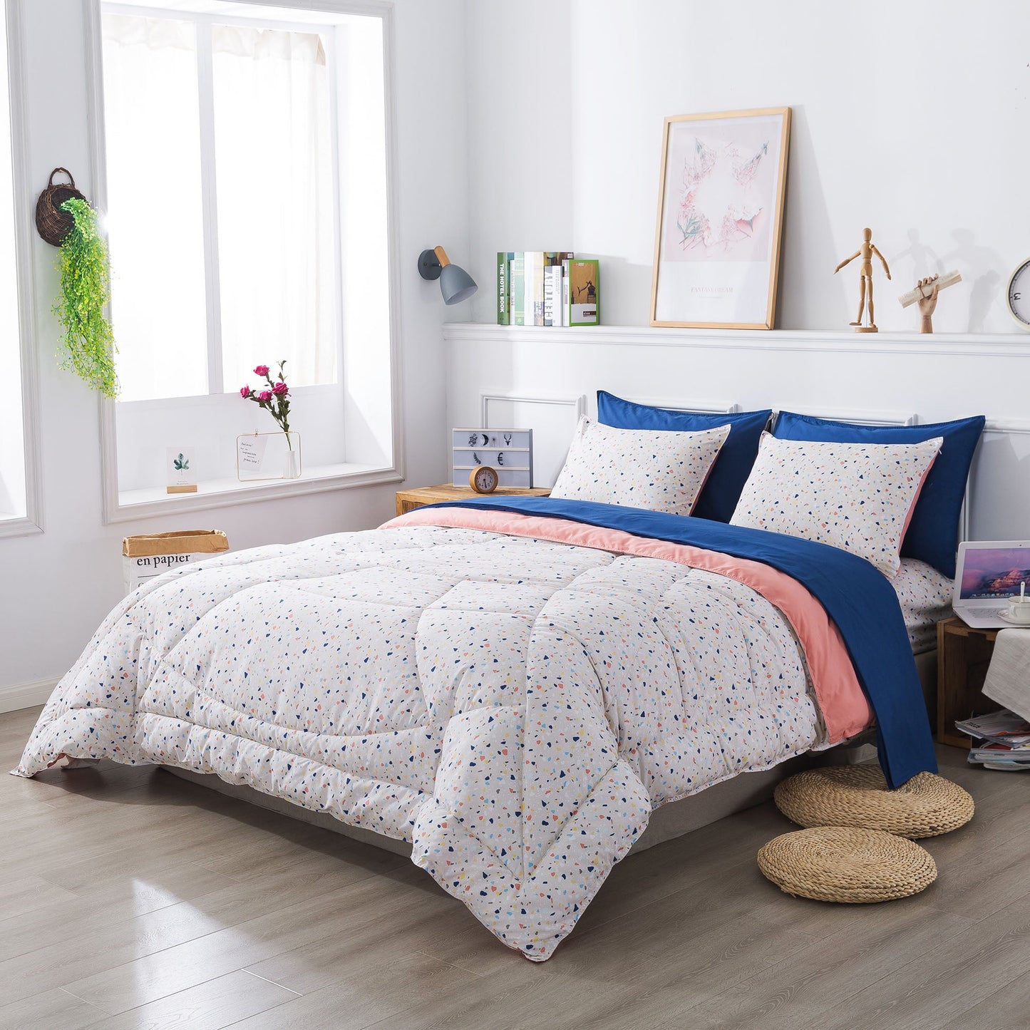 Kasentex Reversible 5 and 7 Piece Ultra Soft Cozy Bed Comforter Sets, Room Decor