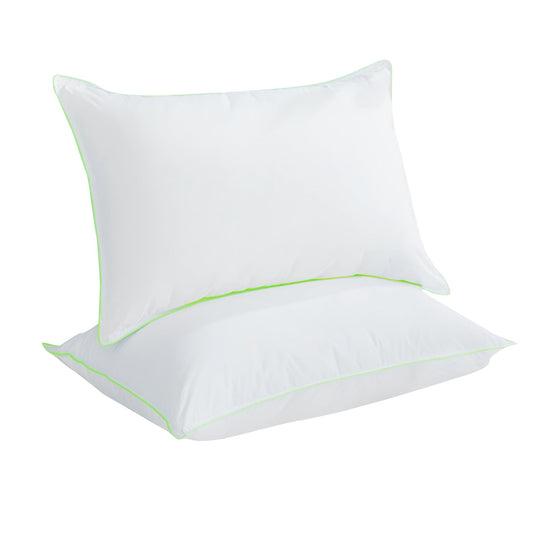 Kasentex Silky Green Piped Edge Goose Down Feather Pillow Set, White