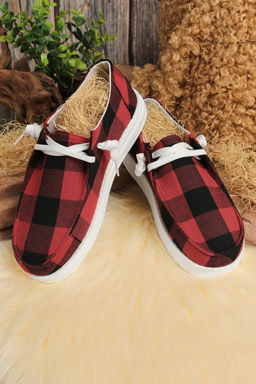 Kara Vintage Plaid Lace Up Flat Shoes - Get it from Bo