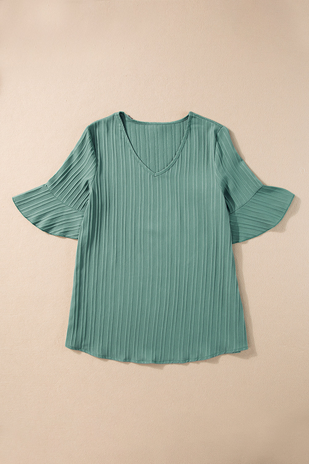 Capri Ruffled Half Sleeve V Neck Textured Top.