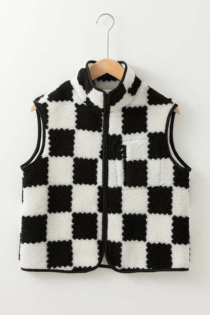 Mindi Checkered Sherpa Collared Jacket Vest