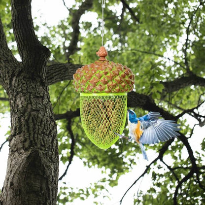 Outdoor Metal Mesh Bird Feeder with Metal Acorn Roof FastFurnishings