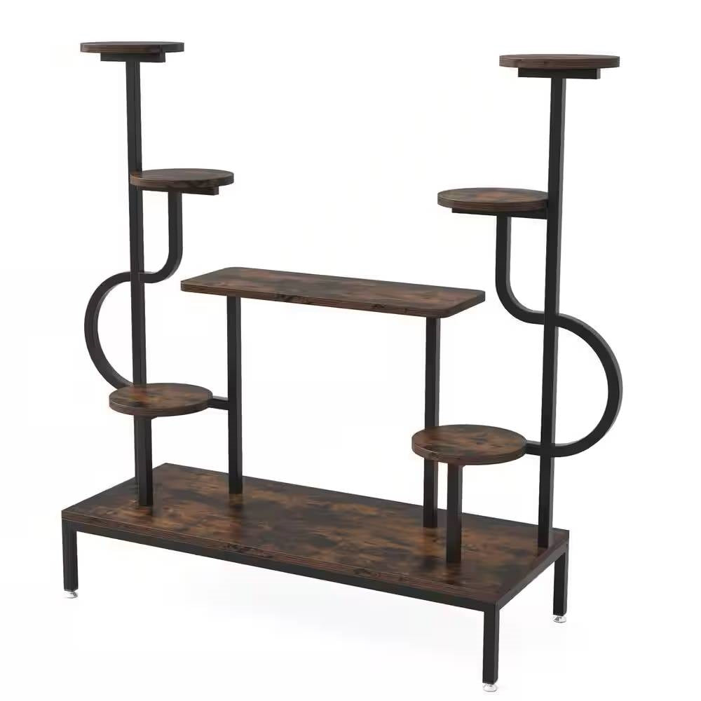 Modern Industrial Metal Wood Stepped Shelf Bookcase Plant Stand Shelving Unit FastFurnishings