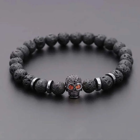 Lava Rock Skull Bracelet