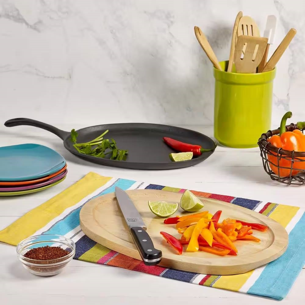 9-inch Cast Iron Flat Skillet Frying Pan Griddle with 10.5-inch Oval Wood Trivet FastFurnishings