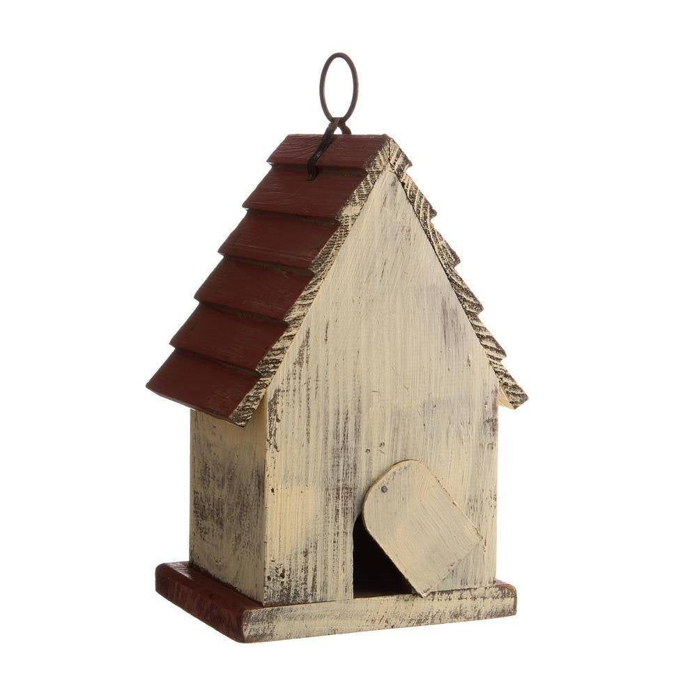 Outdoor A-Frame Solid Wood Bird House with Terracotta Color Slatted Roof FastFurnishings