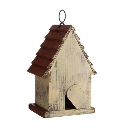 Outdoor A-Frame Solid Wood Bird House with Terracotta Color Slatted Roof FastFurnishings