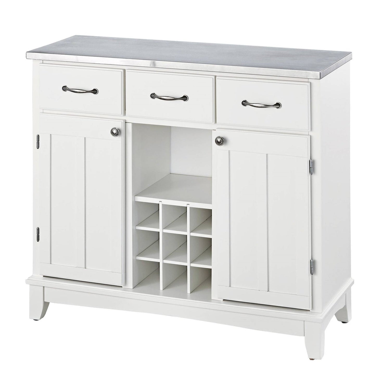 Stainless Steel Top Kitchen Island Sideboard Cabinet Wine Rack in White FastFurnishings