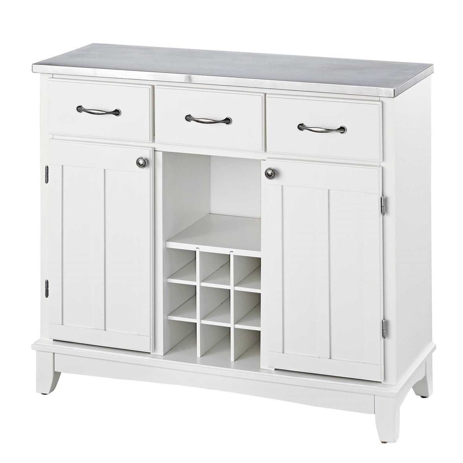 Stainless Steel Top Kitchen Island Sideboard Cabinet Wine Rack in White FastFurnishings