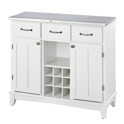 Stainless Steel Top Kitchen Island Sideboard Cabinet Wine Rack in White FastFurnishings