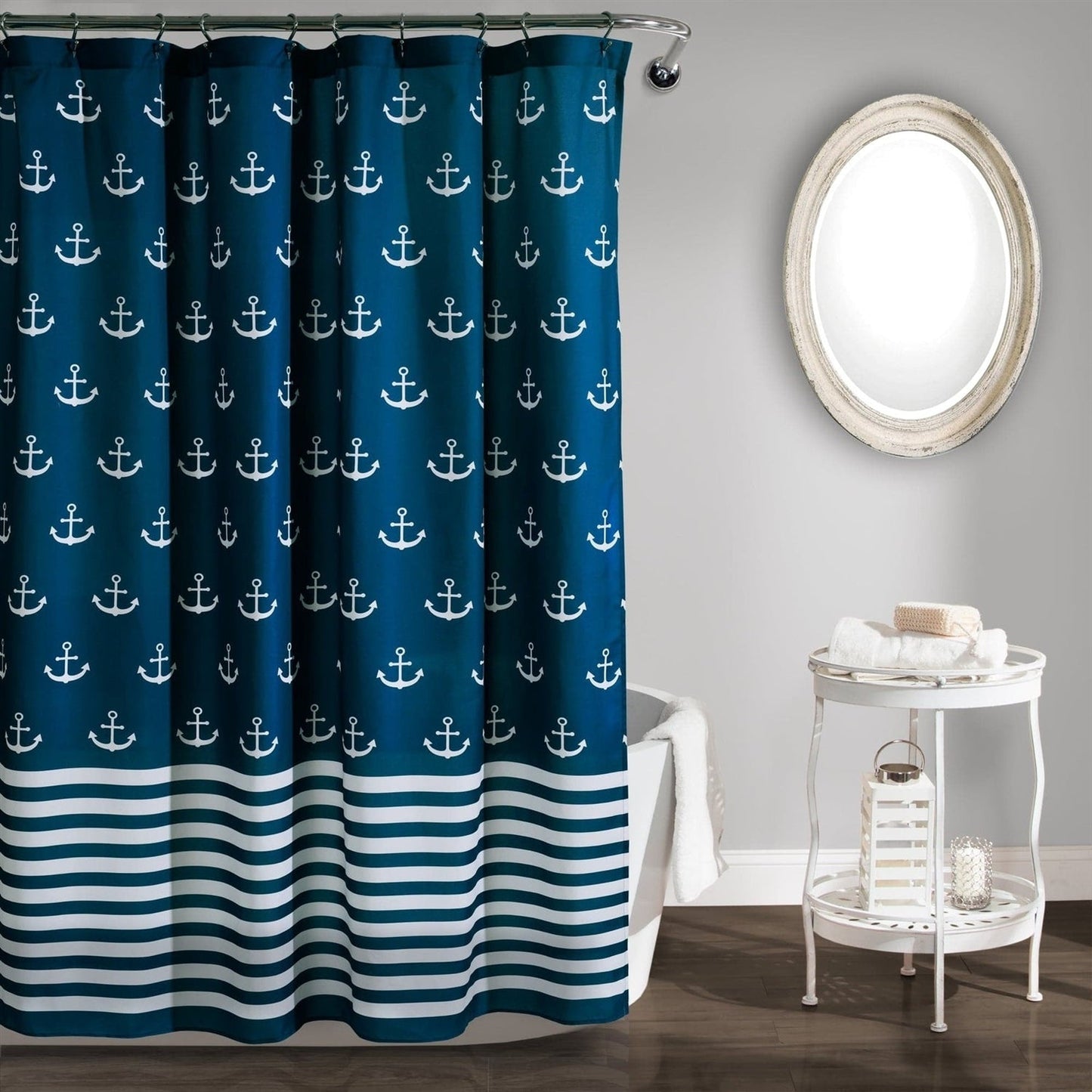 72-inch Navy White Nautical Anchor Polyester Shower Curtain FastFurnishings