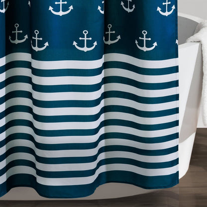 72-inch Navy White Nautical Anchor Polyester Shower Curtain FastFurnishings