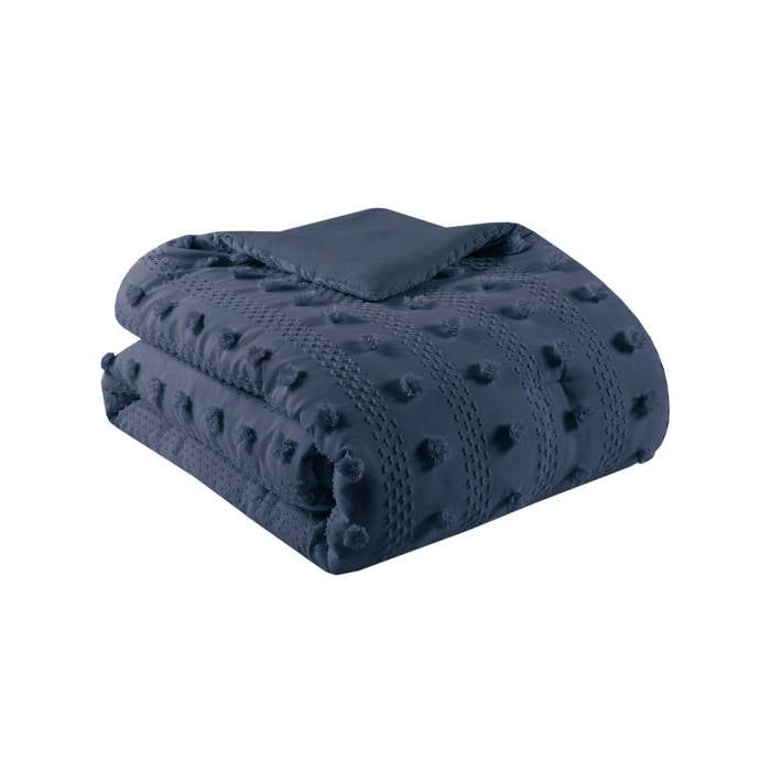 Twin/Twin XL 2 Piece Navy Pompom Microfiber Hypoallergenic Comforter Set FastFurnishings