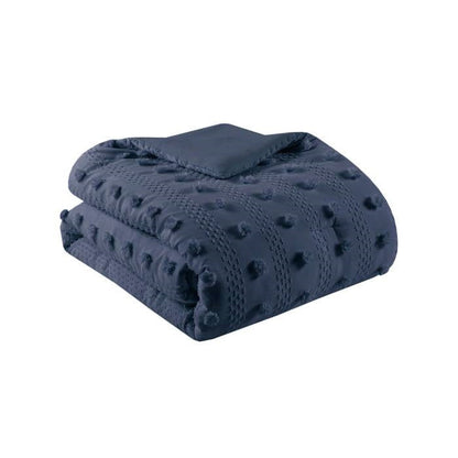 Twin/Twin XL 2 Piece Navy Pompom Microfiber Hypoallergenic Comforter Set FastFurnishings