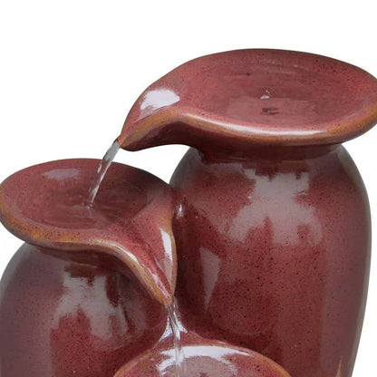 Outdoor Garden Patio 3-Tier Burgundy Red Ceramic-Look Polyresin Water Fountain FastFurnishings