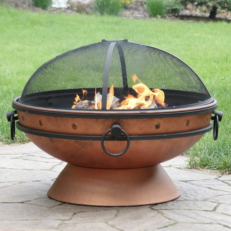Cauldron Steel Wood Burning Fire Pit with Spark Screen FastFurnishings
