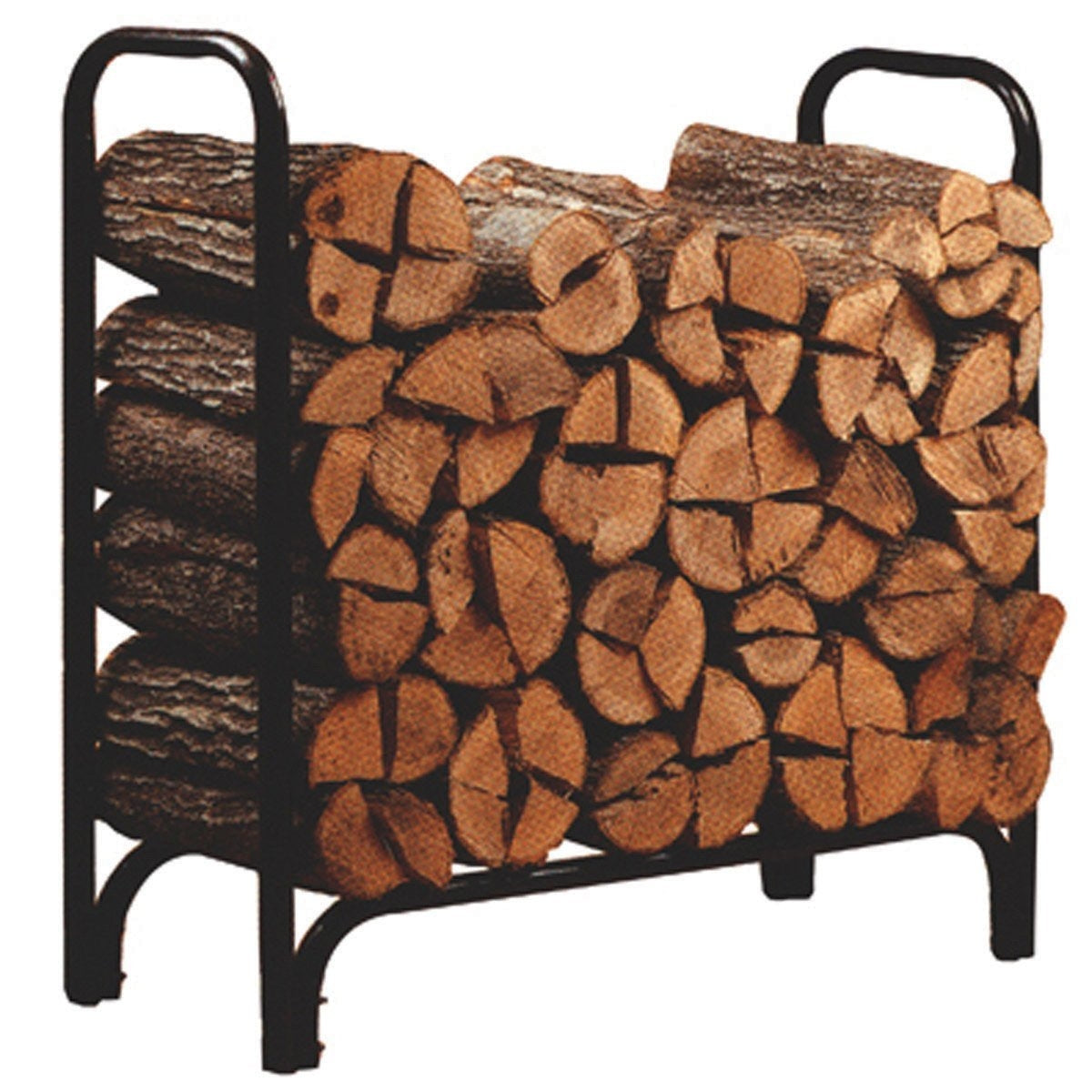 Black Powder Coated Steel Firewood Log Rack - 4ft FastFurnishings