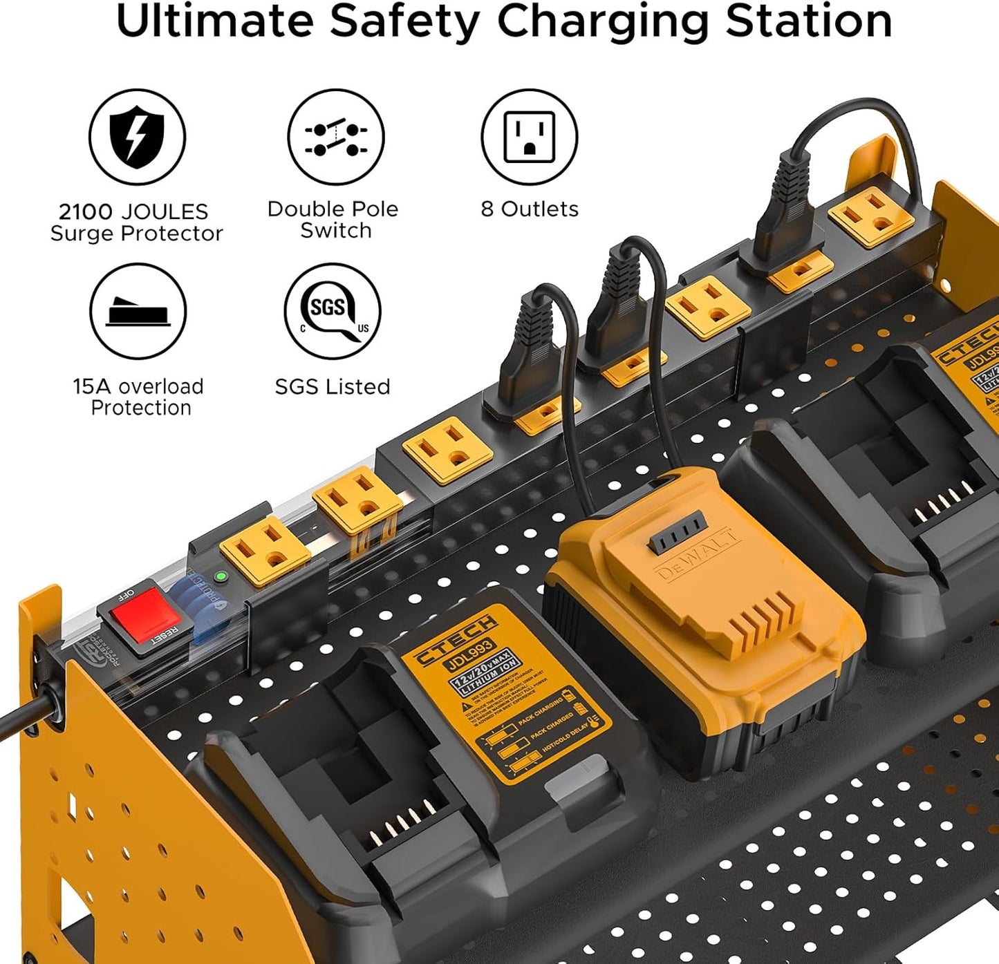 Power Tool Organizer Wall Mount, Cordless Drill Holder with 8-Outlet Power Strip, Modular Garage Organization Storage Rack 36 Months Warranty - Get it from Bo