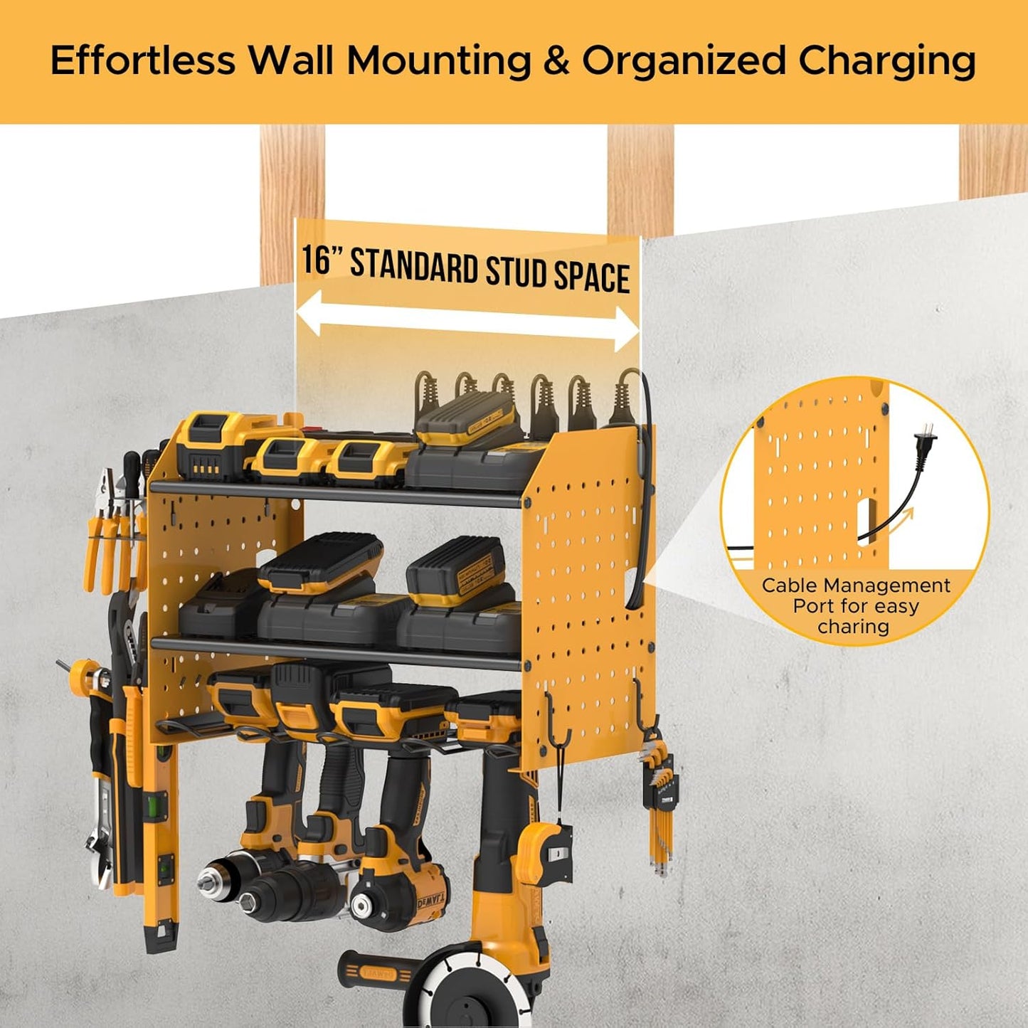 Power Tool Organizer Wall Mount, Cordless Drill Holder with 8-Outlet Power Strip, Modular Garage Organization Storage Rack 36 Months Warranty - Get it from Bo