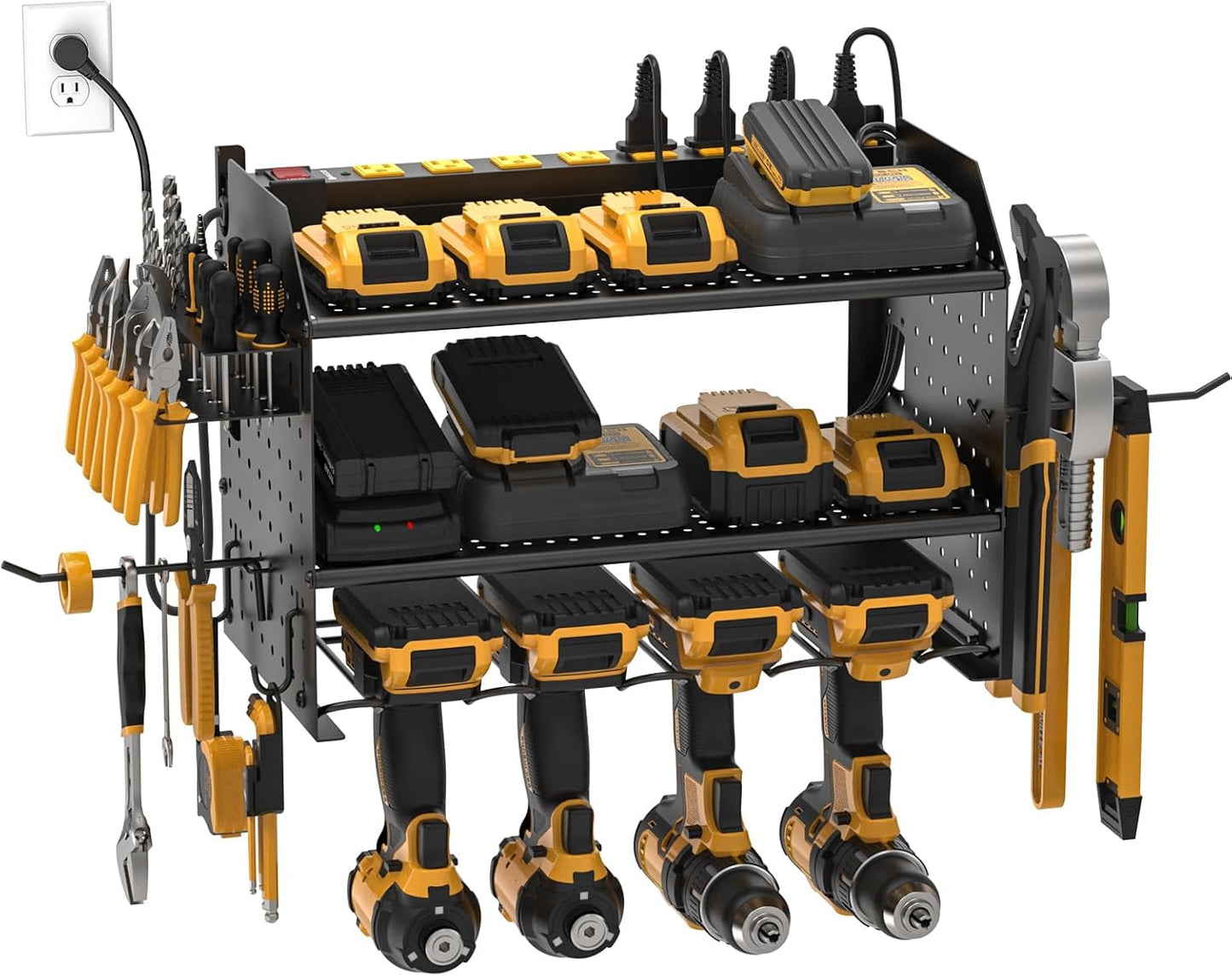 Power Tool Organizer Wall Mount, Cordless Drill Holder with 8-Outlet Power Strip, Modular Garage Organization Storage Rack 36 Months Warranty - Get it from Bo