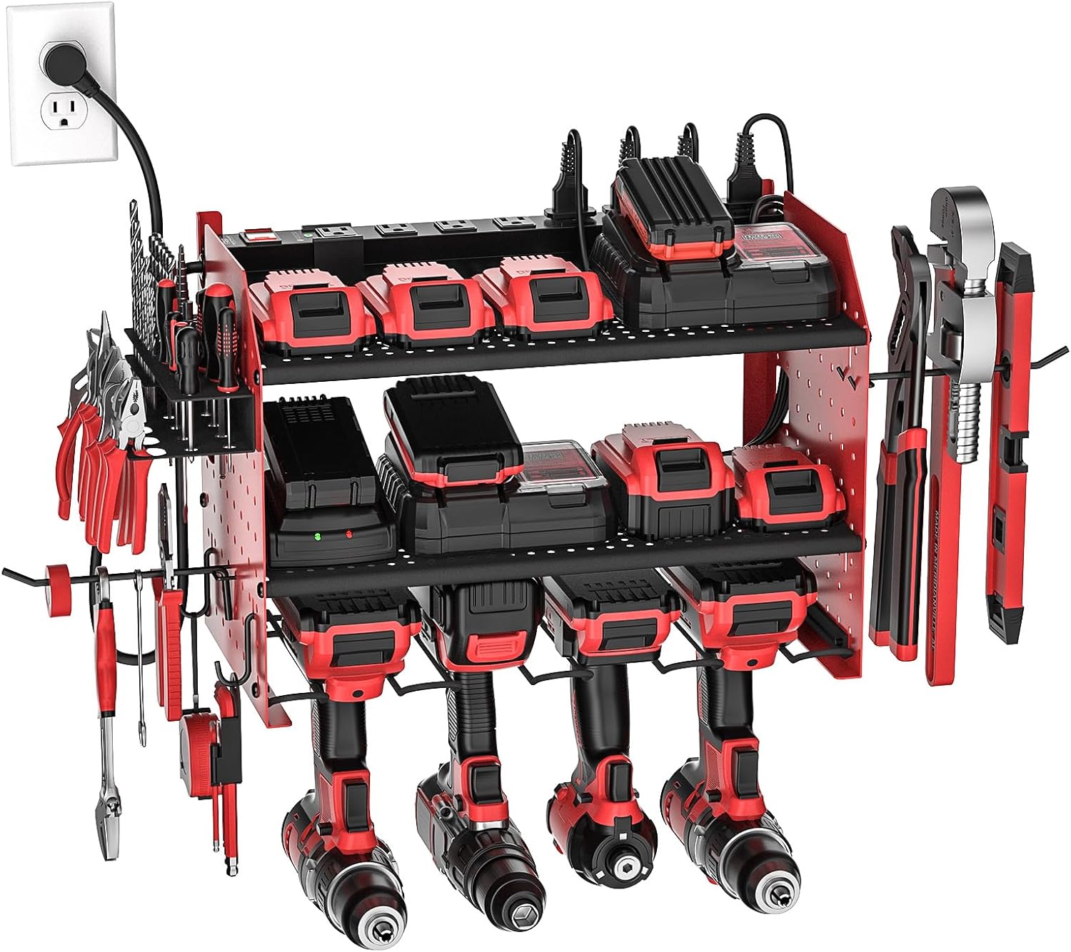 Power Tool Organizer Wall Mount, Cordless Drill Holder with 8-Outlet Power Strip, Modular Garage Organization Storage Rack 36 Months Warranty - Get it from Bo