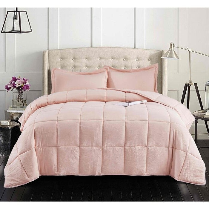 Queen Size Pink 3 Piece Microfiber Reversible Comforter Set FastFurnishings