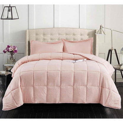 Queen Size Pink 3 Piece Microfiber Reversible Comforter Set FastFurnishings