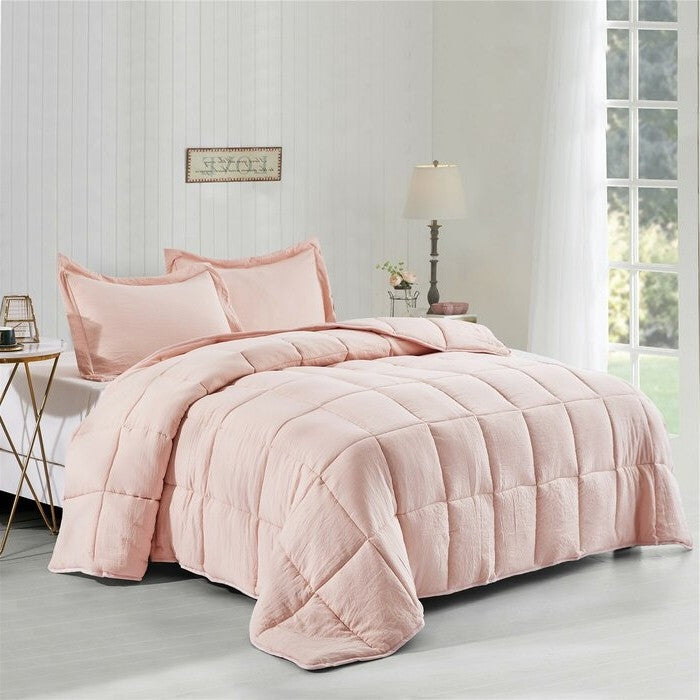 Queen Size Pink 3 Piece Microfiber Reversible Comforter Set FastFurnishings