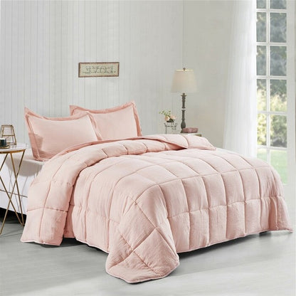 Queen Size Pink 3 Piece Microfiber Reversible Comforter Set FastFurnishings