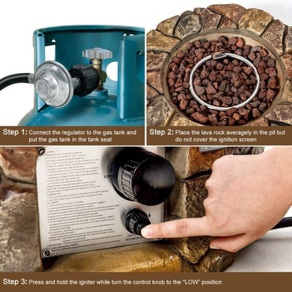 40,000 BTU Outdoor Circle Stone Gas Propane Fire Pit FastFurnishings