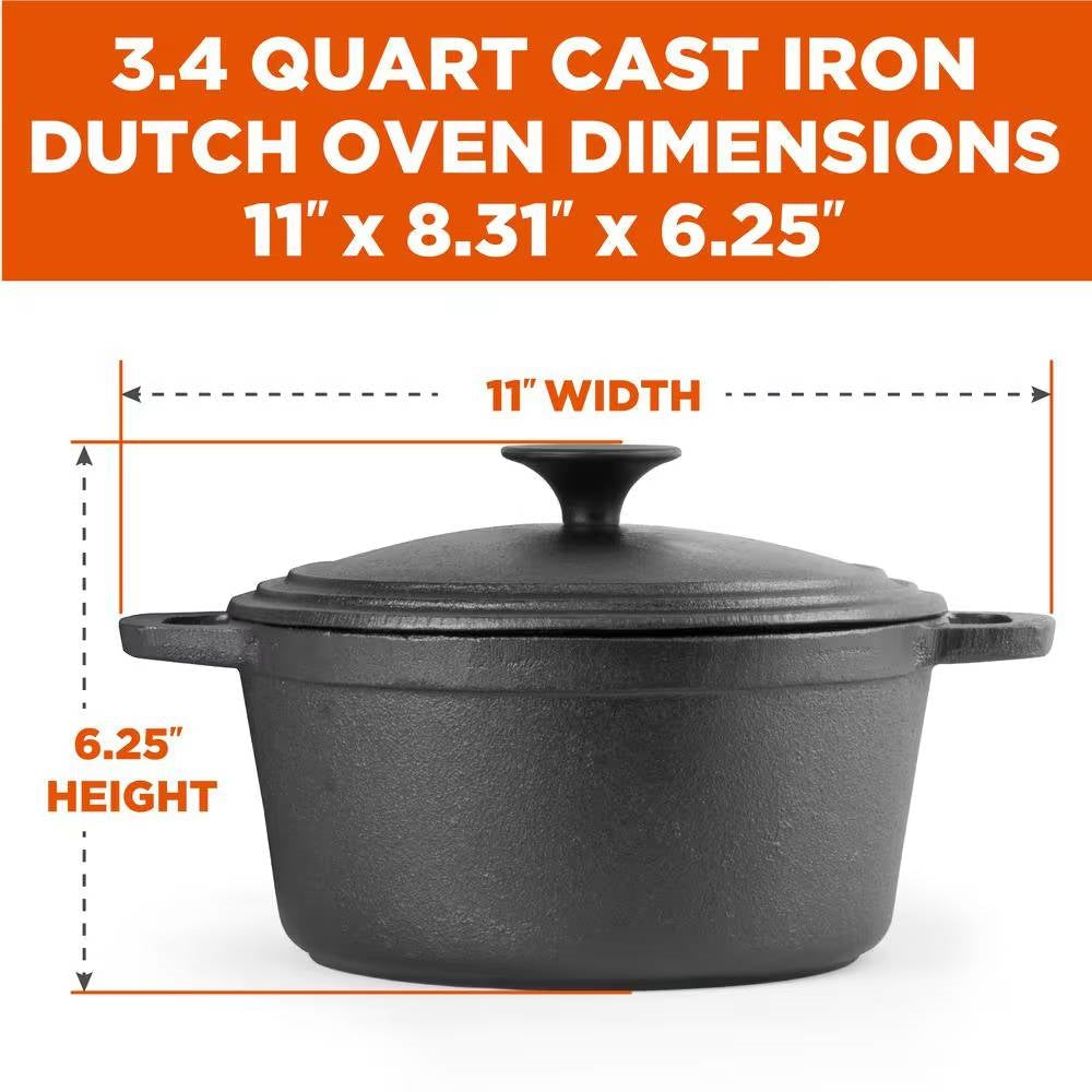 3.4 Quart Pre-Seasonded Cast Iron Dutch Oven with Handles and Lid FastFurnishings