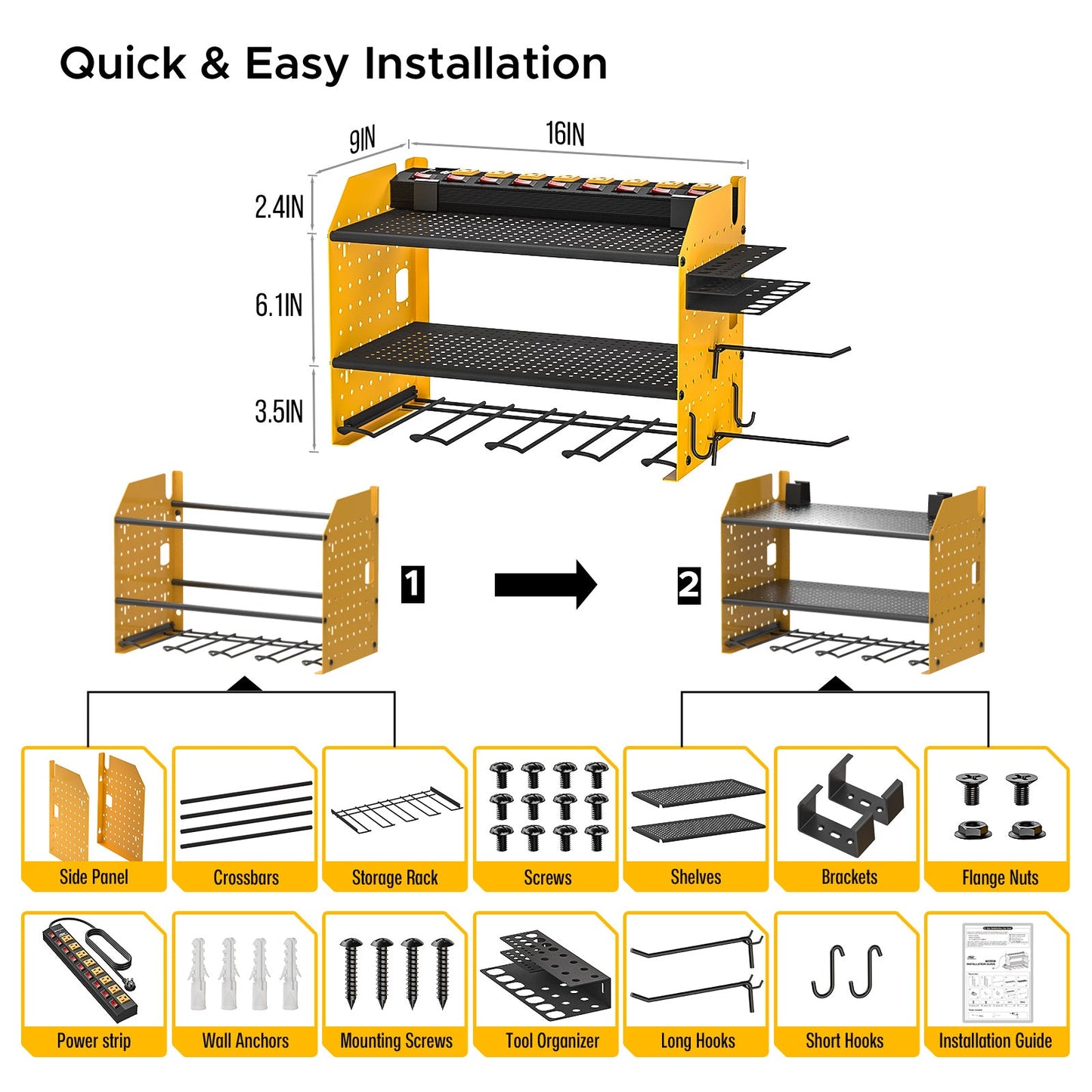 Power Tool Organizer Wall Mount, Cordless Drill Holder with 8-Outlet Power Strip, Modular Garage Organization Storage Rack 36 Months Warranty - Get it from Bo