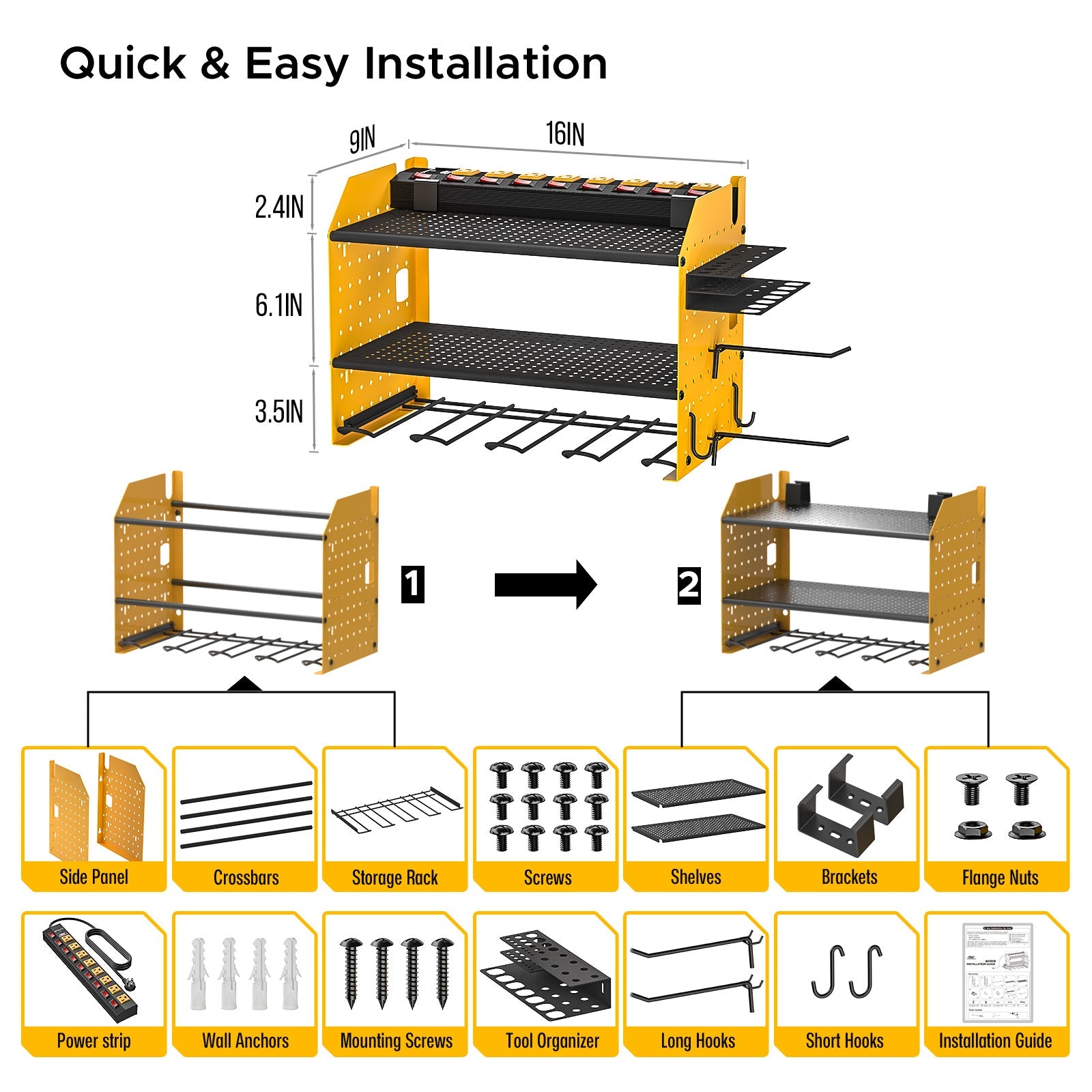 Power Tool Organizer Wall Mount, Cordless Drill Holder with 8-Outlet Power Strip, Modular Garage Organization Storage Rack 36 Months Warranty - Get it from Bo