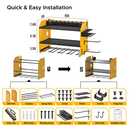 Power Tool Organizer Wall Mount, Cordless Drill Holder with 8-Outlet Power Strip, Modular Garage Organization Storage Rack 36 Months Warranty - Get it from Bo