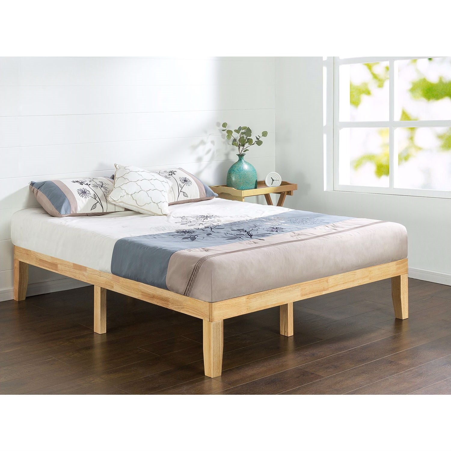 Queen size Solid Wood Platform Bed Frame in Natural Finish FastFurnishings
