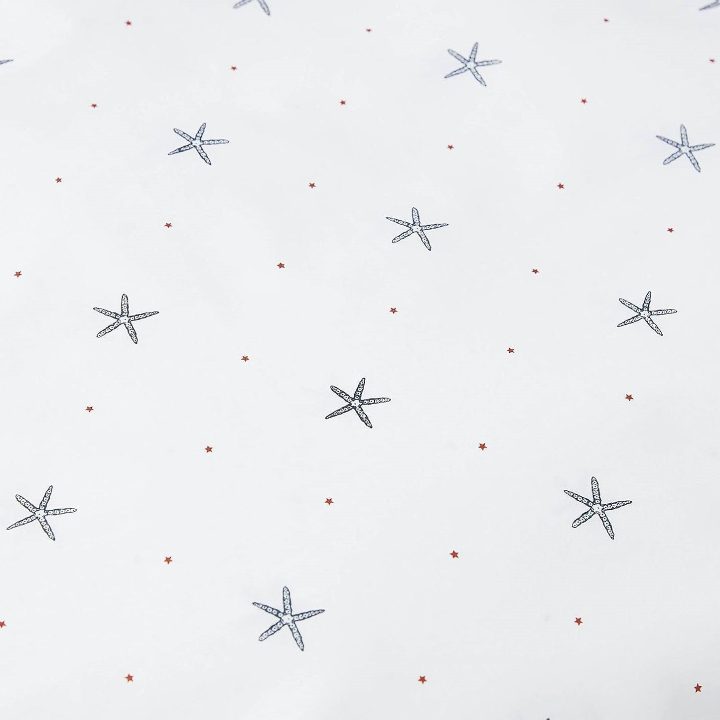 Queen size Coastal Beach Starfish White Navy Red 100-Percent Cotton Sheet Set FastFurnishings