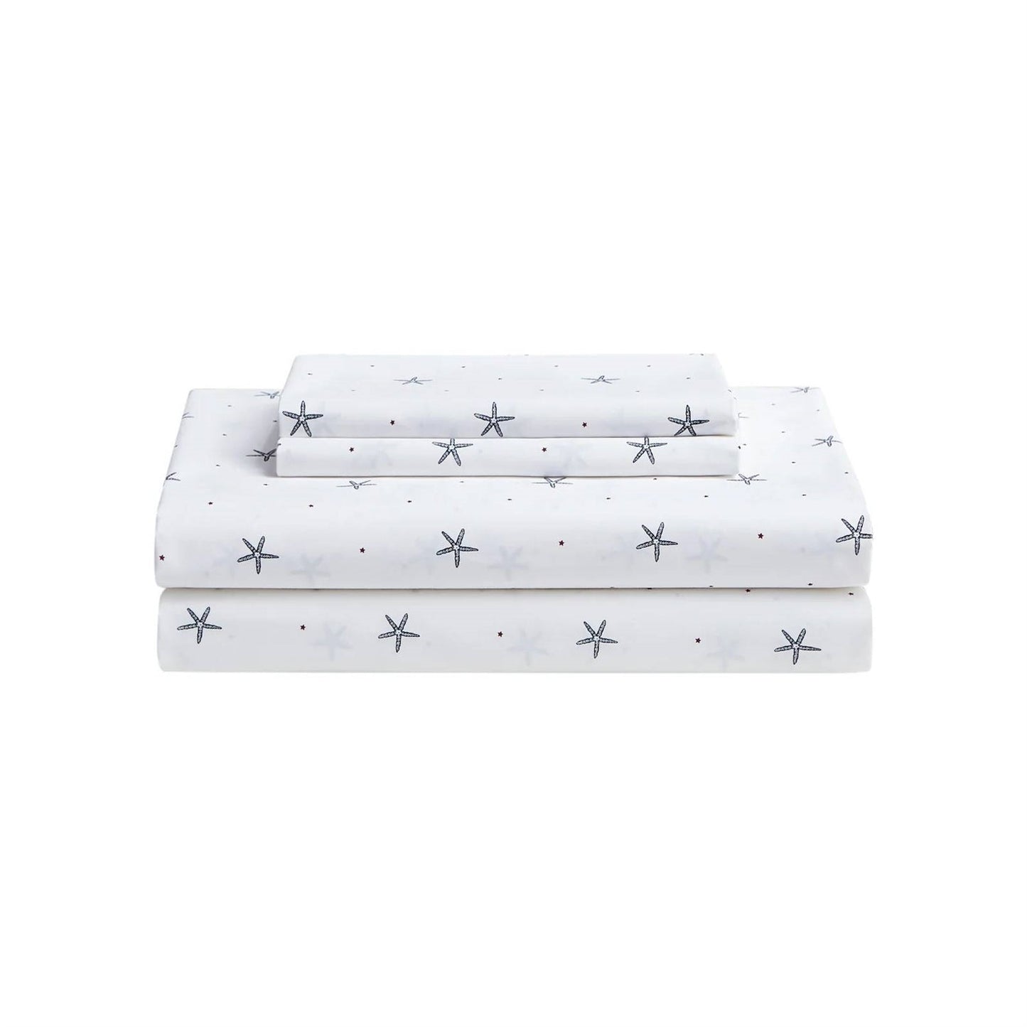 Queen size Coastal Beach Starfish White Navy Red 100-Percent Cotton Sheet Set FastFurnishings